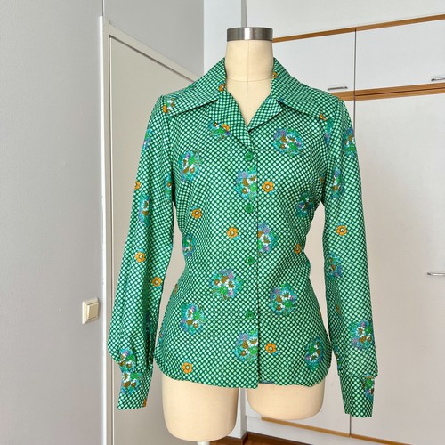 1970s diolen green floral mod - 1970s,