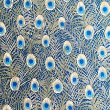 Peacock feather cotton fabric blue grey Art Nouveau morris liberty vintage style