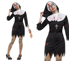 Womens Zombie Nun Costume Ladies Sister Adult Halloween Fancy Dress Outfit New
