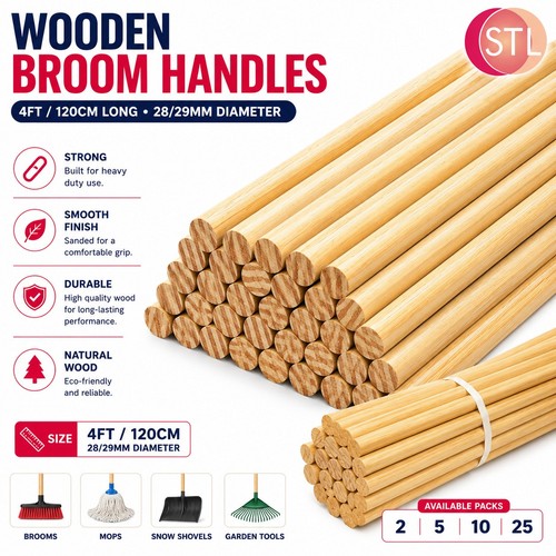 4ft long wooden broom handle - 4ft,