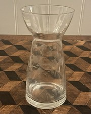 Clear Etched Glass Hyacinth Vase. 14cm Tall. Excellent Condition