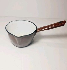 Vintage Brown, Black & White Enamel Metal Milk Pan/Casserole with Spout ~ 23.5cm