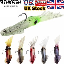 2 PCS Fishing Lures Soft Squid Lures 35g Luminous/UV Squid Jig Fishing Bait UK