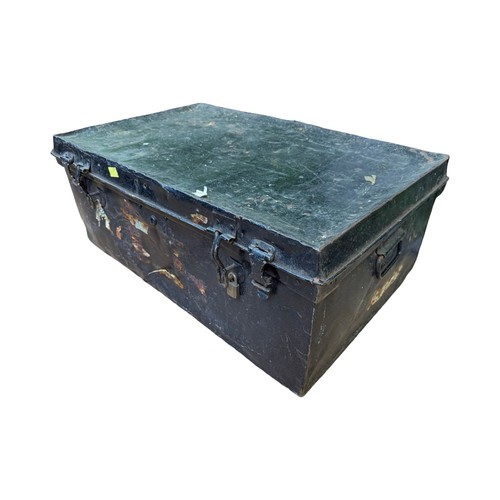 Antique metal steamer trunk - trunk,