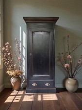 Repro Black Antique Style Solid  Oak  Linen Larder Kitchen Hall Toy Cupboard