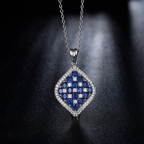 Blue sapphire cluster pendant - blue,