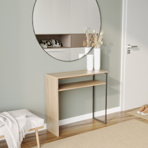 80cm wooden steel console - wooden, &