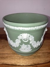 Vintage Wedgwood Jasperware Ceramic Planter In Sage Green 5” Rim