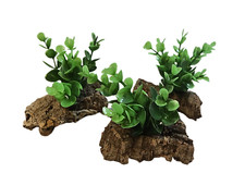 Artificial Vivarium Plants Set of Three Mini Bush Plants Mounted onto Corkbark
