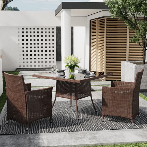 Rattan glass table - table, chairs