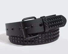 Shrink Studded Leather Belt Matt Black - Lowlife