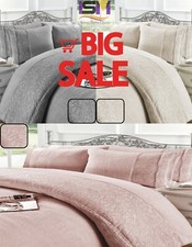 NEW GRACE TEDDY FLEECE DUVET COVER EMBROIDERY LACE WITH PILLOWCASE BEDDING SET