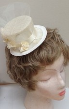 Ivory white, Mini Top Hat, Sinamay Fascinator.