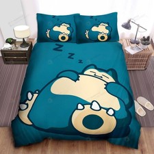 Pokemons Big Blue Snorlax Sleeping Quilt Duvet Cover Set Bedding Double UK