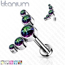IMPLANT TITANIUM Crystal Curved Bar Cartilage Upper Ear Earring 5 Gem Crescent