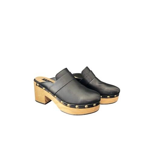 Black leather clog heels - leather,