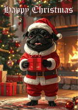 BLACK PUG CHRISTMAS CARD PUG
