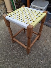 Mid Century Oak and Woven Stool. Medium Size Good Condition See Photos