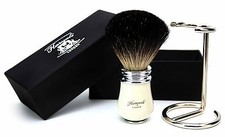 Pure Black Badger Hair Shaving Brush & Stand Holder With Metal Handle For Men's