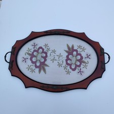 Petite Point Embroidery Wooden Ornate Frame Serving Tray Wall Hanging 44 x 30cm 