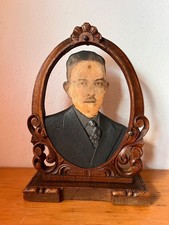 Antique Mexican PHOTO FOTOESCULTURA WOOD CARVING HAND PAINTED FOLK ART 1930's #6