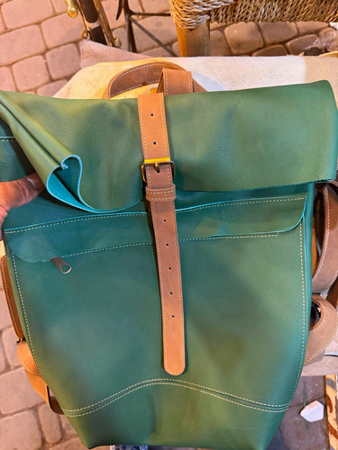 Green leather roll - roll-top, daypack