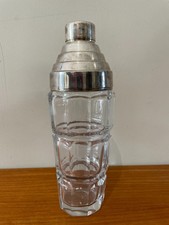 Vintage Art Deco Cocktail Shaker Thick Moulded Glass and Silver Plate 