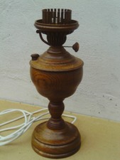 Vintage Wooden Oak Oil Lamp Style Electric Table Lamp -Working -No Glass Shades
