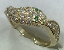 14 karat green eyes SNAKE ring
