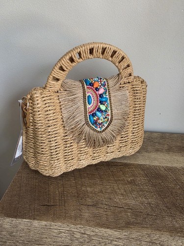 Woven straw clutch - clutch, bag