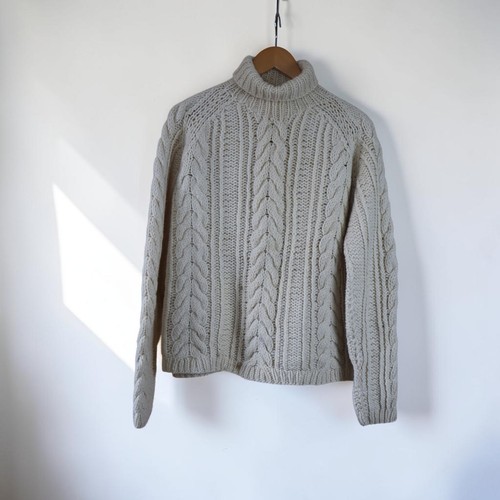 Mens cream turtleneck aran - cream,
