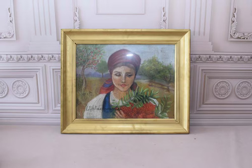 Antique painting woman hyrax - painting,