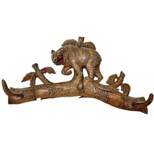 ANTIQUE *BLACK FOREST* CARVING BIRDS ON BRANCH SIGNED WALL PLAQUE KEY HOOK RACK