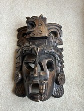 Beautiful Vintage Wooden Hand Carved Mesosmerican Style Mask Wall Hanging 31 Cm