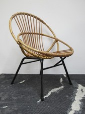 Vintage Boho Style Bamboo, Cane & Black Metal Small Occasional or Bedroom Chair