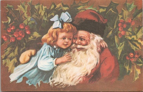 Postcard santa and - and, girl