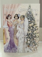 Clintons Deco Christmas Card Roaring 20’s Art Deco Tree purple Dress