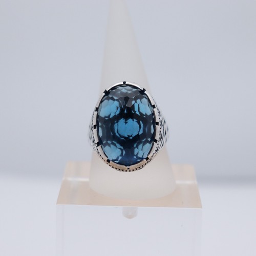 Silver large blue stone - silver,