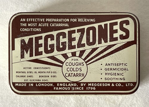 Vintage empty tin meggeson - vintage,