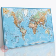 Large Framed Green Blue Map Of