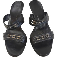 Salvatore Ferragamo Black Leather Slip On Sandals UK 8.5 Elegant Design