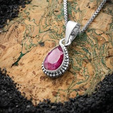 Sterling Silver Pear Cut Red Ruby Gemstone Pendant Necklace Ladies Jewellery