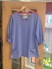 Mudd & Water Blue Striped Jersey Popover Tunic Top Size 12 Roll Tab Sleeve