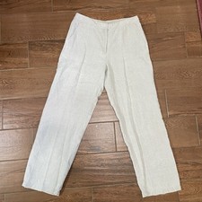 EILEEN FISHER 100% Irish Linen Beige Straight Leg High Rise Zip Pants Trousers