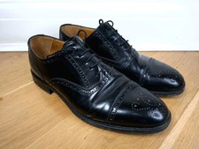 John White Black Leather Men's Made In England Brogues Cap Toe Shoes UK Size 9