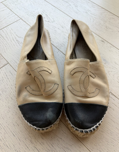 Chanel beige black leather - beige/black,