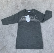 NEW Vertbaudet Girls Grey Warm Winter Long Sleeve Fair Isle Jumper Dress Age 2-3