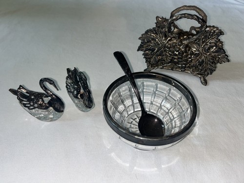 Glass swan salt cellar dish - glass,