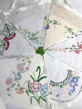 Vintage Bunting - Handmade from Vintage Floral Embroidered Fabrics - 12 Flags 3M