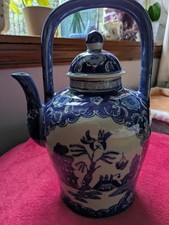 Ironstone Blue And White Willow Large Chinese Style Teapot Height 30cm